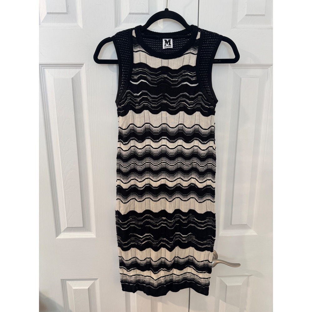 M Missoni Black Cream Zigzag Knit Sleeveless Mini Dress Size 6. Iconic Gorgeous